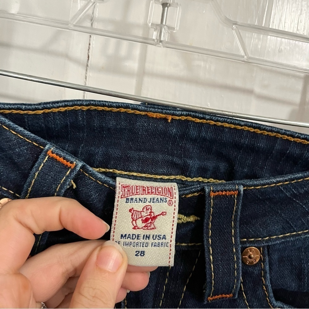 True Religion Stella Skinny Jeans Dark Wash Orange Embroidered Size 28 Q2 - Picture 4 of 10